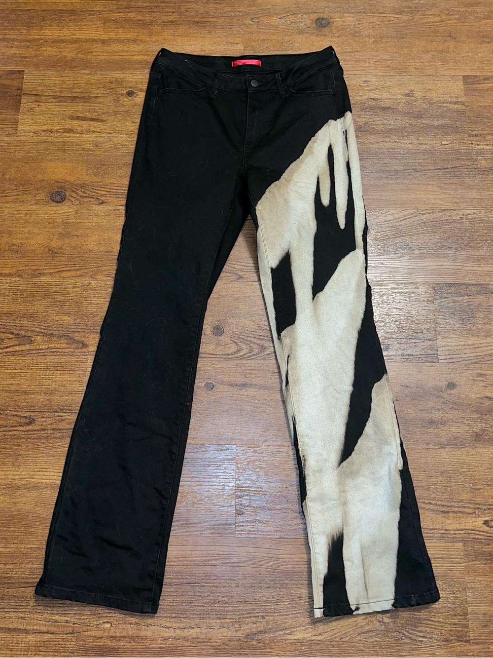 Black Bootcut Reworked White Bleach Paint Drip Two Tone Stretch Jeans Size 10